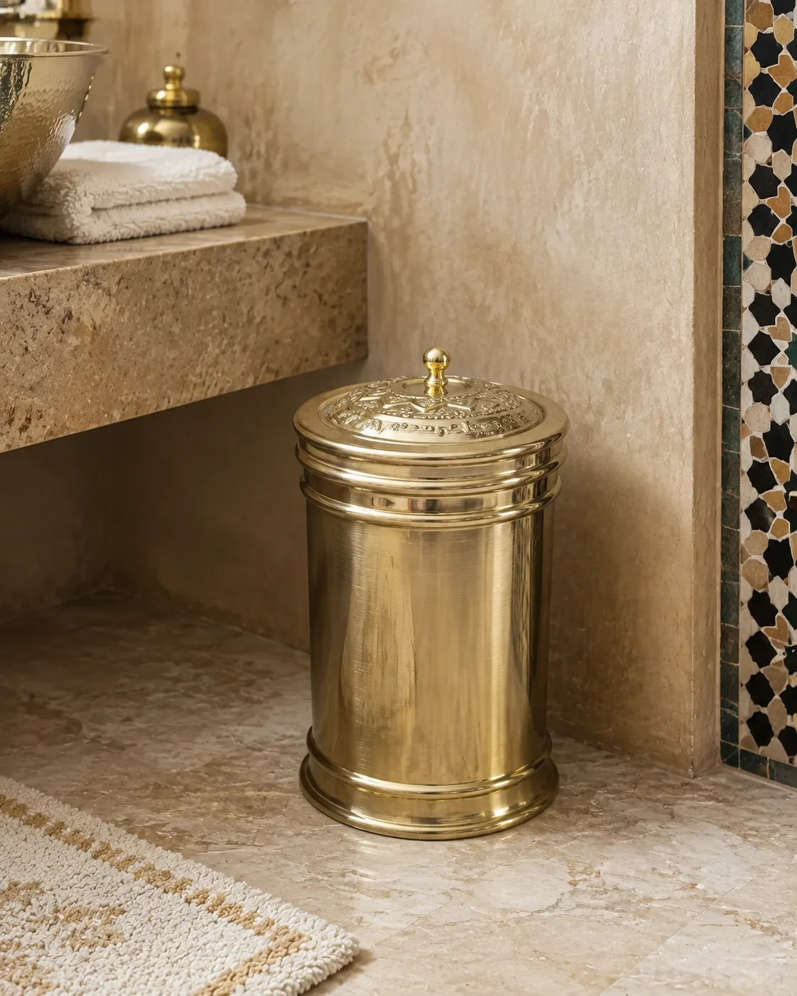Boîte cylindrique Mellah en cuivre jaune