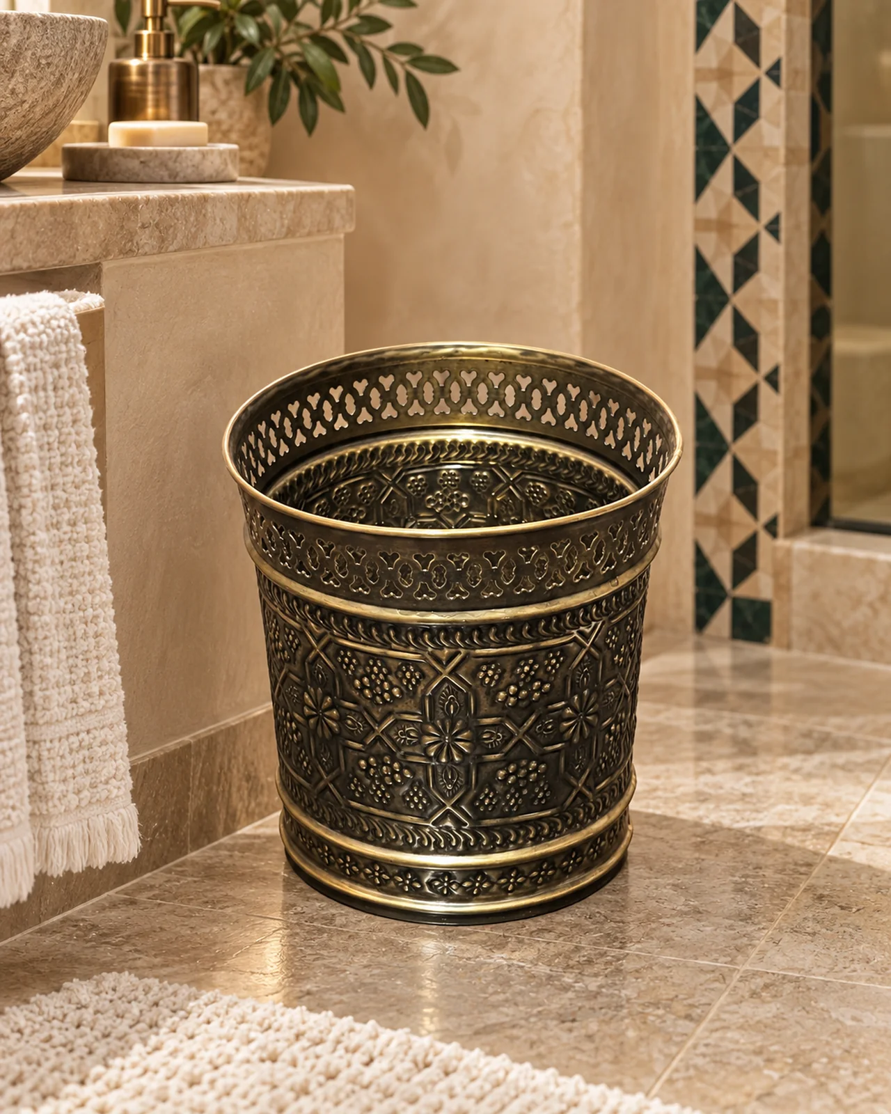 Boîte de salle de bain en cuivre patiné