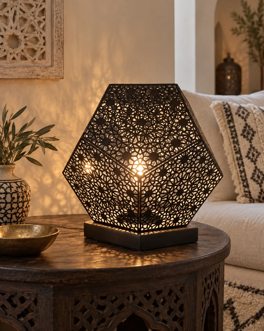 Lampe de table Bab Ftouh en cuivre patiné
