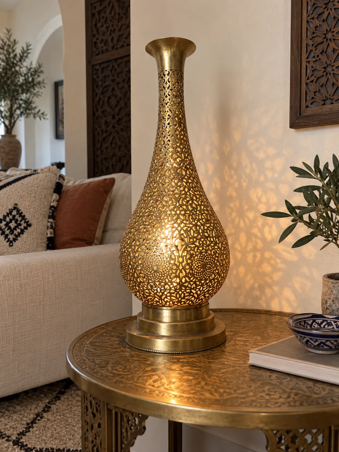 Lampe de table Chouara à col en cuivre jaune
