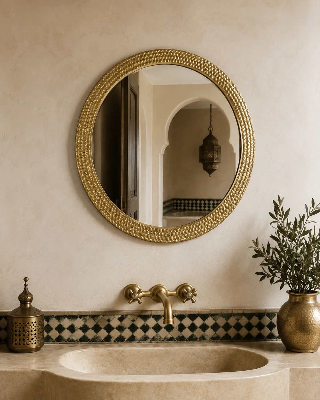 Miroir rond en cuivre jaune — 60 cm