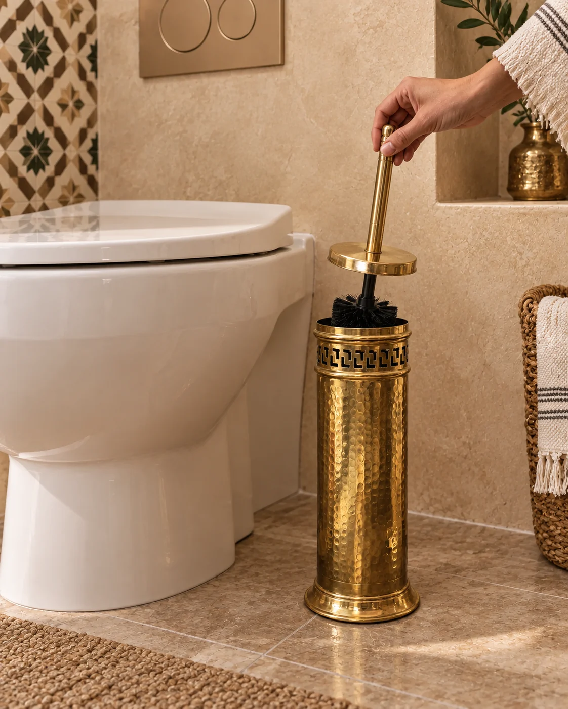 Porte-balai en cuivre jaune — 40 cm