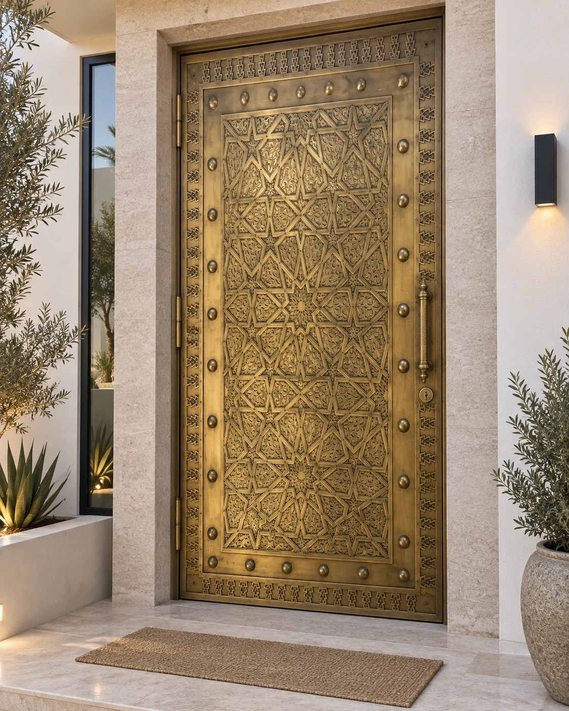 Porte d'entrée en cuivre jaune — étoile à médaillon