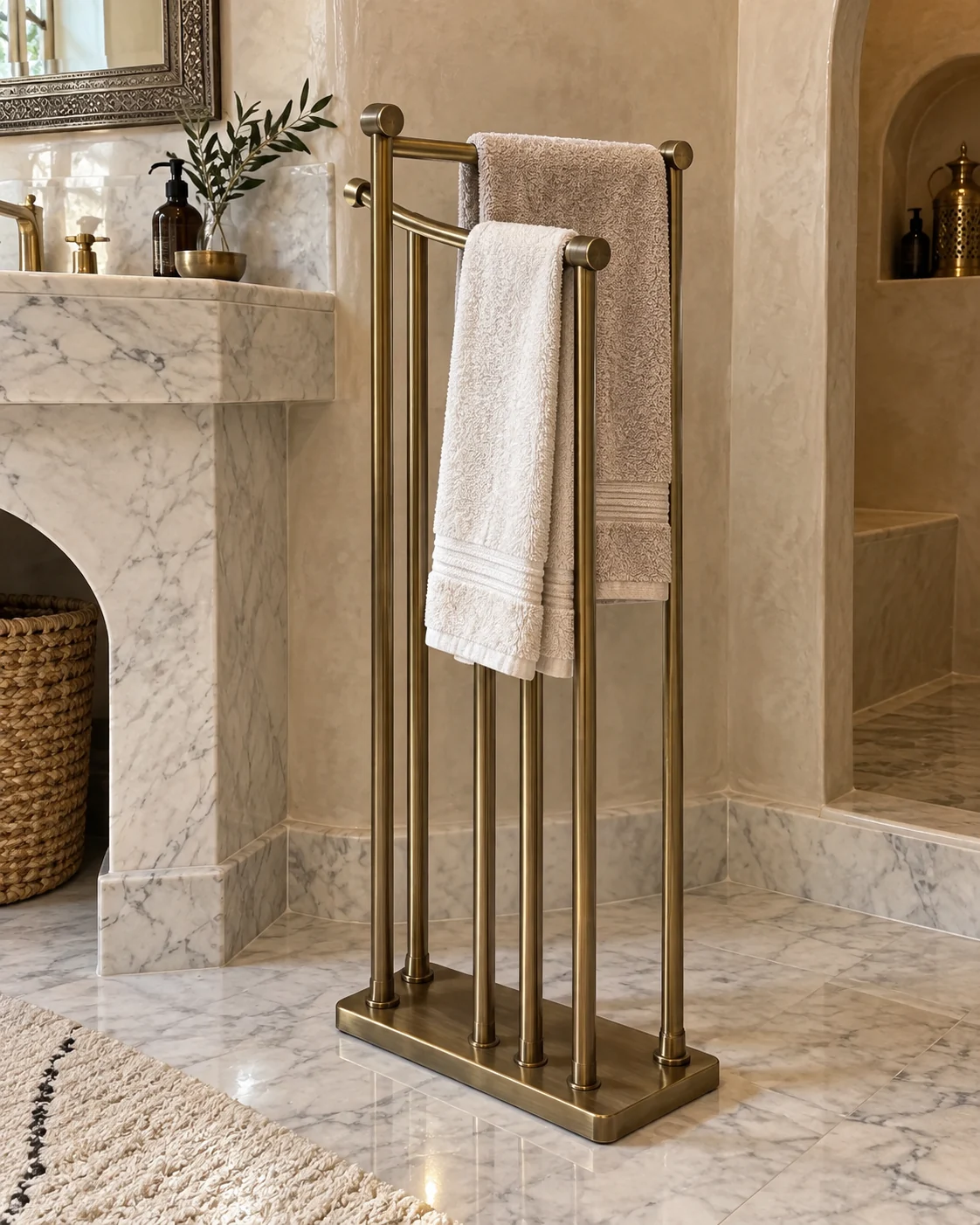 Porte-serviettes sur pied en cuivre