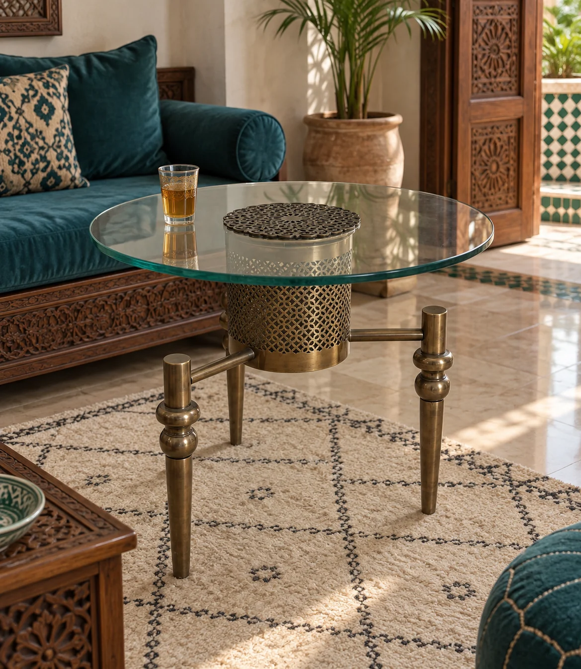 Table d'appoint Dar Debibagh en cuivre jaune