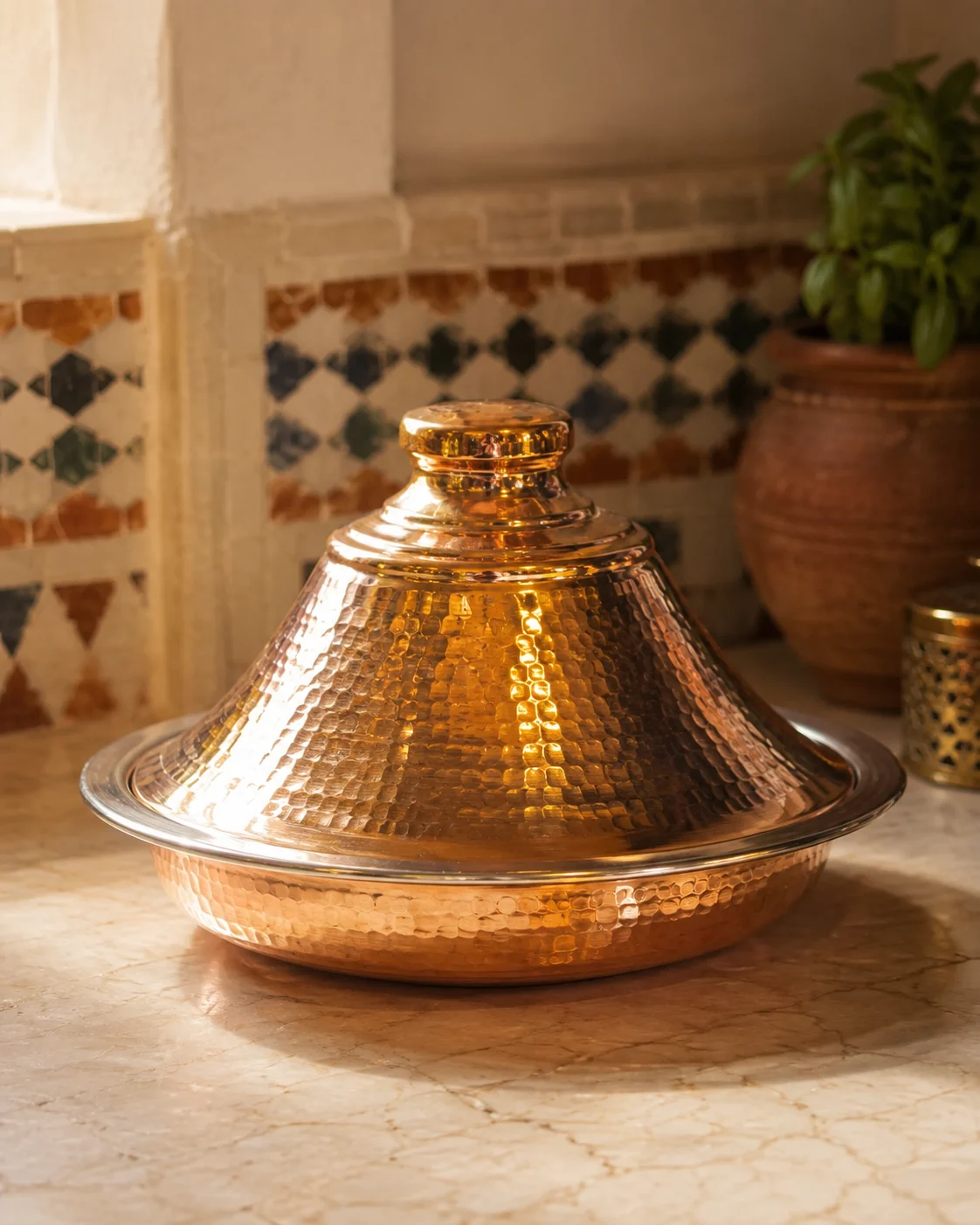 Tajine en cuivre rouge étamé — 30 cm
